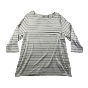 Zenergy by Chicos Priya Neutral Stripe Top Cement White 3/4 Sleeve Size 3 NEW